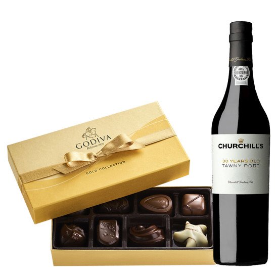 Churchills 30 Year Old And Godiva 8pc Godiva Chocolate Gift Box